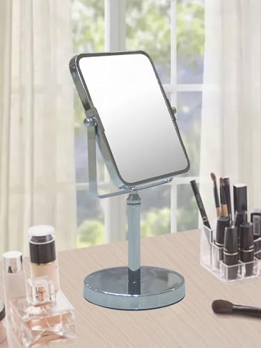 Free Standing Double Sided Tabletop Makeup Metal Vanity Mirror 1X and 3X Magnification, Square, Swivel Mirror for Desk, Bedroom, Bathroom Chrome Finish