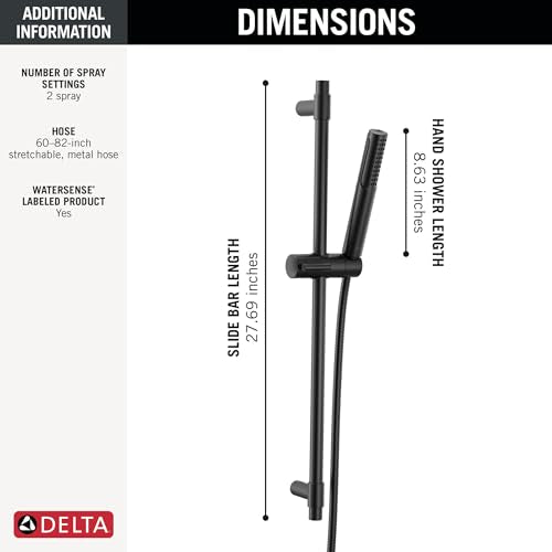Delta 2-Setting Matte Black Wall Mount Handheld Shower Head with ProClean Spray, Hand Held Shower Head and Hose with High Pressure Spray, Matte Black 51537-BL - color: Matte Black