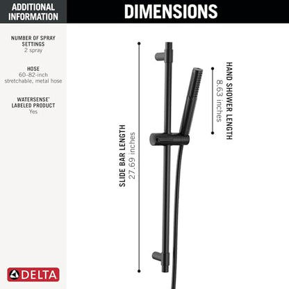 Delta 2-Setting Matte Black Wall Mount Handheld Shower Head with ProClean Spray, Hand Held Shower Head and Hose with High Pressure Spray, Matte Black 51537-BL - color: Matte Black