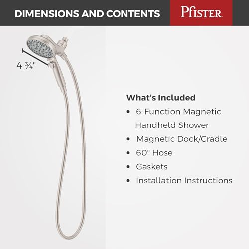 Pfister HydroFuse Handheld Shower Head, Hose Included, Magnetic Docking, 6-Function, 1.75 GPM, Spot Defense Brushed Nickel Finish, 016WS2HFM01GS - color: Spot Defense Brushed Nickel, size: 1.75 GPM