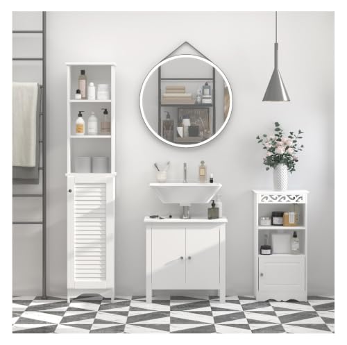 Bathroom Storage Cabinet, Tall Linen Tower with Adjustable Shelves - White