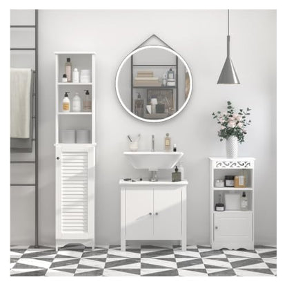 Bathroom Storage Cabinet, Tall Linen Tower with Adjustable Shelves - White