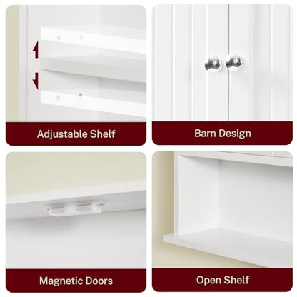 Medicine Cabinet with Adjustable Shelves and Towel Rack, Wall Mounted Bathroom Cabinet Over the Toilet Storage for Bathroom, Living Room, White - color: Unggx005w