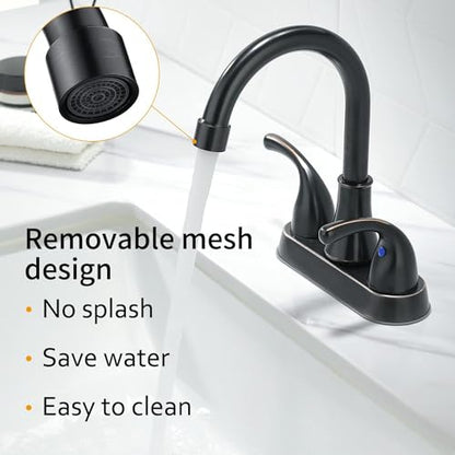 Oil Rubbed Bronze Bathroom Sink Faucet 4 Inch Faucet 2 Handle with Pop-up Drain Stopper and Supply Hoses(Set of 2) - color: Oil Rubbed Bronze-set of 2