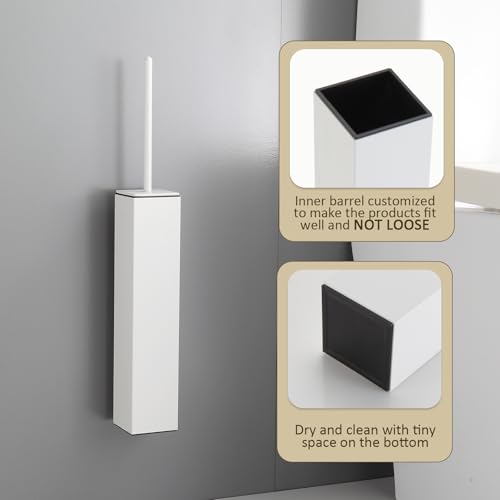 Toilet Brush and Holder Wall Mounted, White Aluminum with 2 Replaceable Heads, Bathroom Toilet Brush, Drill or 3M Adhesive Mount for Bathroom - color: White-wall Mounted