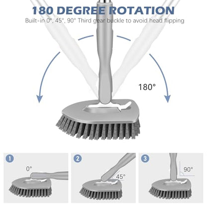 SetSail Tile Tub Scrubber Brush 3-in-1 Long Handle Shower Scrubber, Gray | with 3 Detachable Replacement Brush Head, Multi-Angle Cleaning Locks at 45°, 90°, 180° for Bathroom Kitchen Walls Tub Tile - color: Gray, size: 2 Pads