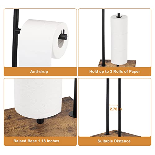 Toilet Paper Holder Stand Bathroom Toilet Paper Roll Holder with Shelf, Free Standing Toilet Paper Holders Floor Stand Freestanding Tissue Dispenser for Reserve Wipe Mega Rolls, Phone - color: Rustic Brown