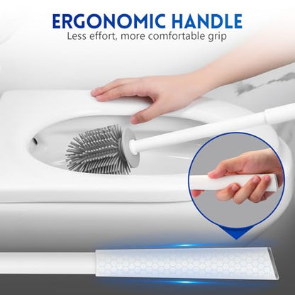Y-in Hand 2 Pack Silicone Toilet Brush, Soft Toilet Bowl Brush Set for Deep Cleaning. Bathroom RV Accessories with Long Handle, Wall mountable. - White - color: White Silicon-2 Pack