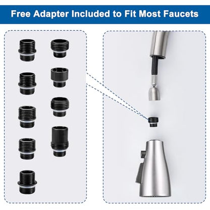 Kitchen Faucet Head Replacement, Premium 3 Function Pull Down Spray Head with 9 Adapters, Kitchen Sink Faucet Head Compatible with American Standard, Moen/Delta Faucets, Brushed Nickel - color: Brushed Nickel