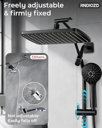 Shower Head with Handheld,High Pressure Black Slide Bar Shower Head | Regaderas Para Shower,11.8" Rectangular,Shower Head,Dual Shower Head,Bathroom Decor,Extension Arm,5 Spray Mode - color: C-Matte Black, style: Rectangular 12"
