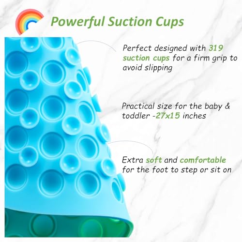 Pop It Bath Mat for Kids – Silicone Push Pop Sensory Toy, CPC Certified Non-Slip Rainbow Bathtub Mat with Suction Cups, Calming Stress Relief for Toddlers (27"x15") - color: 27x15"-rainbow