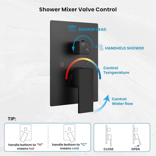 gotonovo Rainfall Bathroom Shower System Rain Shower Head and Handle Set Wall Mounted Shower Complete Combo Solid Brass Pressure Balancing Shower Mixer Valve 10 Inch Matte Black - color: Matte Black, size: 10 Inch