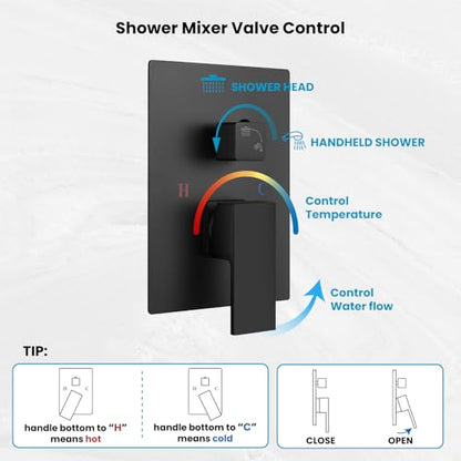 gotonovo Rainfall Bathroom Shower System Rain Shower Head and Handle Set Wall Mounted Shower Complete Combo Solid Brass Pressure Balancing Shower Mixer Valve 10 Inch Matte Black - color: Matte Black, size: 10 Inch