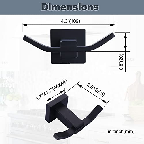 WOWOW Towel Hooks for Bathrooms Matte Black, SUS304 Stainless Steel Coat Hook, Bathroom Robe Towel Holder, Heavy Duty Robe Hooks, Bathroom Double Towel Hooks for Coats, sponges, Clothes Wall Mount - color: Black