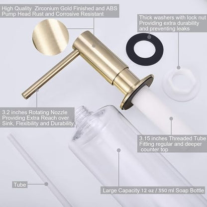 Samodra Sink Soap Dispenser, Metal Pump Head Liquid Lotion Countertop Kitchen Bathroom Soap Dispenser with 12 OZ PET Bottle - color: Brushed Gold