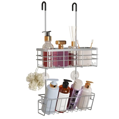 HapiRm Hanging Shower Caddy Organizer - No Drilling Shower Organizer with Inclined Shelf, Rustproof & Waterproof 304 Stainless Steel Bathroom Caddy - Silver - color: Silver-Inclined Shelf