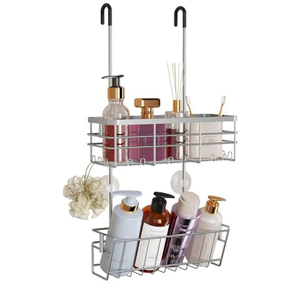 HapiRm Hanging Shower Caddy Organizer - No Drilling Shower Organizer with Inclined Shelf, Rustproof & Waterproof 304 Stainless Steel Bathroom Caddy - Silver - color: Silver-Inclined Shelf