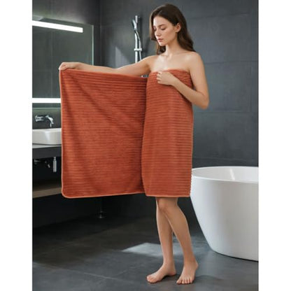 Bath Towels 4-Pack, 27.5x55 Inches - Ultra Soft and Highly Absorbent Quick Dry Microfiber Towels with Hanging Loop, Beauty Twill Stripe Design for Bath, Beach, Gym - color: Dark Grey+grey+coffee+orange