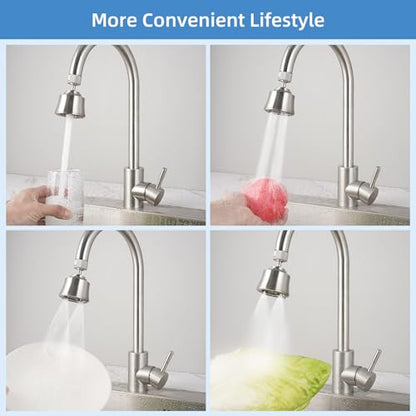 4 Modes Kitchen Sink Faucet Head Aerator, Big Angle Swivel, Brushed Nickel | Faucet Sprayer Attachment with 2 Ball Joint, 55/64-27UNS Famale Thread, Male Thread Adapter Included - color: Brushed Nickel, style: with 2 joint balls