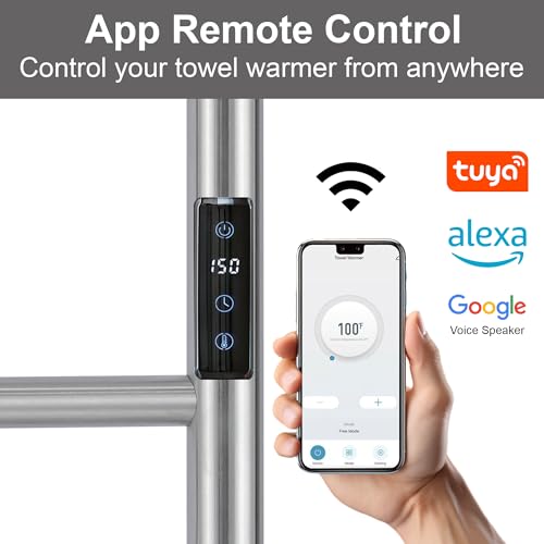 Electric Towel Rack with Voice Control for Alexa & Google Home,TUYA-Wall-Mounted Bathroom Heating Towel Warmer,Stainless Steel Material,31.5x20.08x4.41in,Plug-in,Brushed,10 Bars - color: Brushed With Wifi, size: 10 Bar