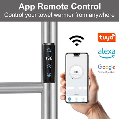 Electric Towel Rack with Voice Control for Alexa & Google Home,TUYA-Wall-Mounted Bathroom Heating Towel Warmer,Stainless Steel Material,31.5x20.08x4.41in,Plug-in,Brushed,10 Bars - color: Brushed With Wifi, size: 10 Bar
