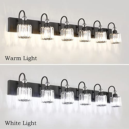 Ralbay Modern 6-Light Black Crystal Vanity Lights for Bathroom - Matte Black Crystal Wall Light Fixtures - color: Round-Black, size: 6-light