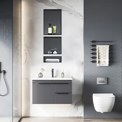 Shower Niche SMC Material 40(20+14+6) X16in Niche for Shower Wall Shower Niches Ready for Tile Shower Niche Shelf Black