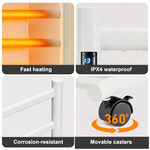 GROWNEER Upgraded Heated Towel Rack, 7 Bars Towel Warmer Rack, Wall Mounted & Freestanding Towel Warmer for Bathroom, Timer & Temperature Multi-Level Adjustments, Overheating Protection (White)