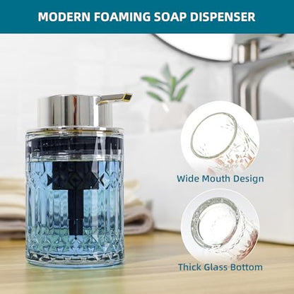 RYTOXILO Foaming Soap Dispenser, Clear Glass Foam Hand Soap Dispenser for Bathroom, Refillable 7.8 Fl Oz Foamy Pump Bottle with Plastic Sliver Pump, Modern Dish Soap Foam Dispenser Container - color: Clear Bottle+ Sliver Pump