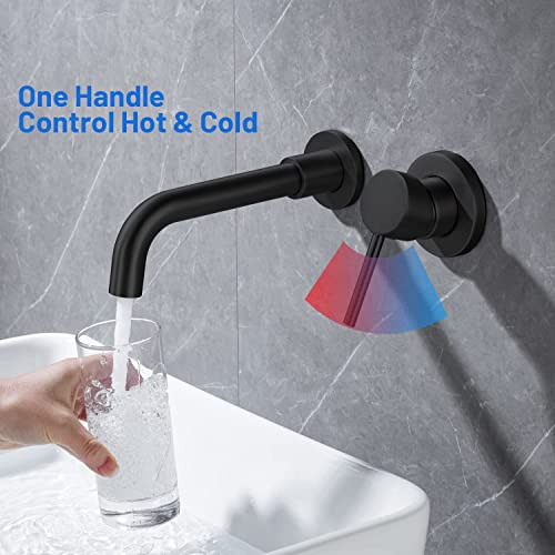 Wall Mounted Bathroom Faucet Single Handle Lavatory Sink Faucet Bathroom Vessel Sink Faucets with Single Lever 360 Swivel Basin Mixer Tap, Matte Black