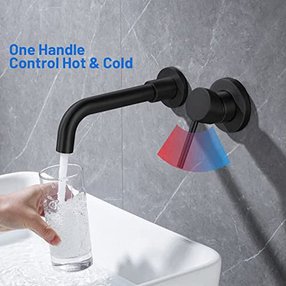 Wall Mounted Bathroom Faucet Single Handle Lavatory Sink Faucet Bathroom Vessel Sink Faucets with Single Lever 360 Swivel Basin Mixer Tap, Matte Black