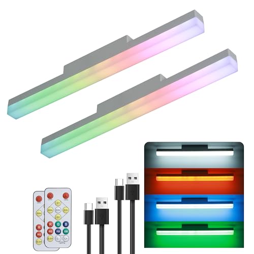 Rechargeable Wall Lights Bar Set of 2,Cold White with RGB | 16 Inches 4000Ma Battery Operated Magnetic LED Vanity Lights For Mirror, Remote Control Color Change Bathroom Makeup Light - color: Cold white with RGB