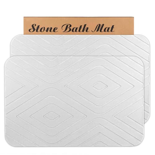 Stone Bath Mat, 2 Pack Diatomaceous Earth Shower Mat, Non-Slip Super Absorbent Quick Drying Bathroom Floor Mat, 24x15, White - color: White