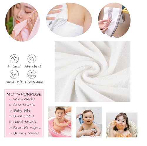 Mother-Earth 6-Pack Bath Washcloths 12"x12" - Soft and Absorbent Face Towels, Quick-Drying Wash Cloths for Sensitive Skin, Premium Quality for Daily Use (White) - color: White