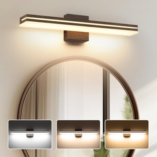SineRise LED Modern Bathroom Vanity Light Fixtures (24-Inch, 3000K/4000K/6000K, Dimmable), Brown Wood Painted Modern Acrylic Bathroom Wall Lighting Fixtures Over Mirror - color: Brown, size: 24-Inch