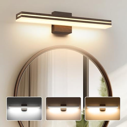 SineRise LED Modern Bathroom Vanity Light Fixtures (24-Inch, 3000K/4000K/6000K, Dimmable), Brown Wood Painted Modern Acrylic Bathroom Wall Lighting Fixtures Over Mirror - color: Brown, size: 24-Inch
