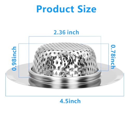 2PCS Sink Drain Strainer Set, 4.5 Inch Outer Diameter | Stainless Steel Ktchen Sink Strainer, Sink Drain Cover Filter Food Catcher Basket,Prevent Clogs and Keep Drains Clear