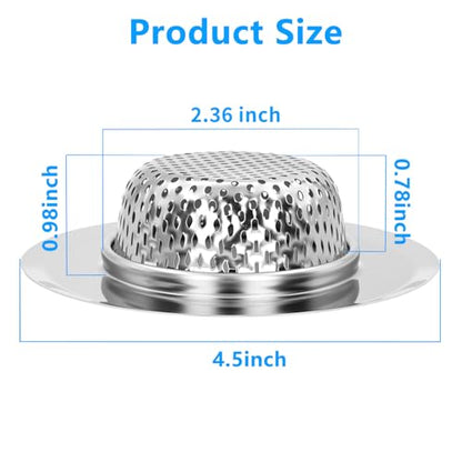 2PCS Sink Drain Strainer Set, 4.5 Inch Outer Diameter | Stainless Steel Ktchen Sink Strainer, Sink Drain Cover Filter Food Catcher Basket,Prevent Clogs and Keep Drains Clear