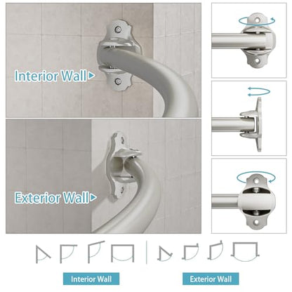 Curved Shower Curtain Rod, Adjustable 40-72 Inches, Nickel | Easy Installation, Rust proof, Expandable Curved Shower Rods for Bathroom, Need to Drill - color: Brush Nickel