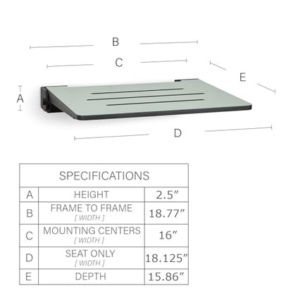 18 inch Silhouette Slimline Folding Wall Mount Shower Bench Seat, Sea Green Seat with Matte Black Frame - color: Sea Green Seat With Matte Black Frame