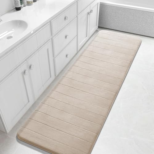 Yimobra Bathroom Runner Rugs 72"x24" Non Slip Washable Memory Foam Bath Mat, Super Soft Water Absorbent Hallway Carpet for Vanity Tub Shower, Beige - color: Beige, size: 72" X 24"