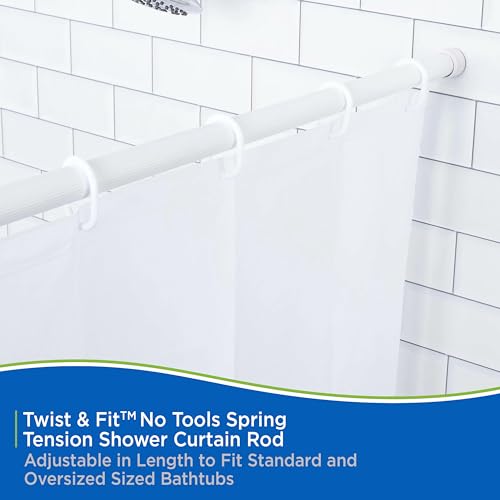 Kenney KN609L/1 Twist & Fit No Tools Spring Tension Standard Shower Curtain Rod with Non-Slip, Non-Scratch Ends, 42-72" Adjustable Length, Easy Install, White, 1" Diameter Rust Resistant Steel Tube - color: White