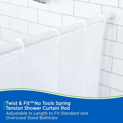 Kenney KN609L/1 Twist & Fit No Tools Spring Tension Standard Shower Curtain Rod with Non-Slip, Non-Scratch Ends, 42-72" Adjustable Length, Easy Install, White, 1" Diameter Rust Resistant Steel Tube - color: White