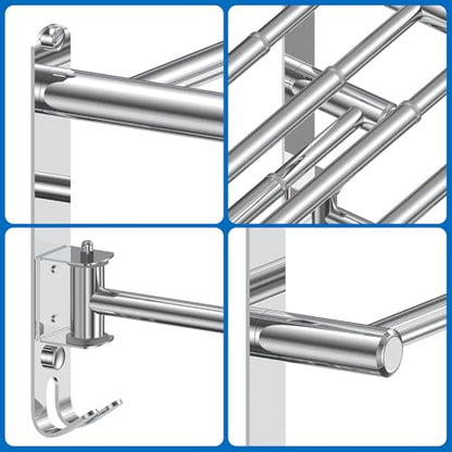 Retractable Towel Rack for Bathroom Stainless Steel Extendable Towel Shelf with 180° Swing Arms Wall-Mounted Towel bar with for Laundry Room (180 Rotating Towel bar) - color: Silvery