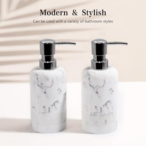 Resin Soap Dispenser Sets, 2 Pcs Heavy Lotion Dispensers,10.8oz Refillable Liquid Soap Dispensers with Rust-Proof Pump for Bathroom Countertop or Kitchen, Artificial Marble White - color: White