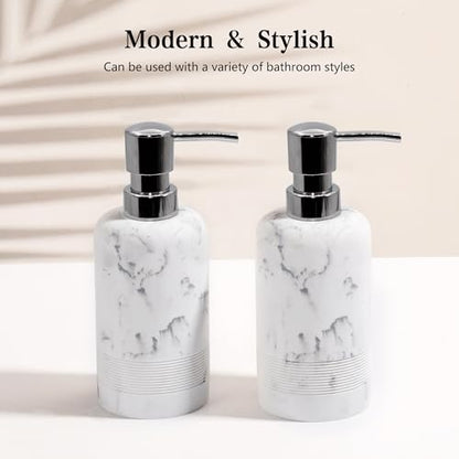 Resin Soap Dispenser Sets, 2 Pcs Heavy Lotion Dispensers,10.8oz Refillable Liquid Soap Dispensers with Rust-Proof Pump for Bathroom Countertop or Kitchen, Artificial Marble White - color: White