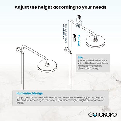 gotonovo Exposed Shower System with Shelf 2 Cross Handle Polished Chrome | Bathroom Brass Shower Faucet Set,8’’ Rainfall Head with Handheld Sprayer,SUS304 Shelf,6’’ Hole Distance,Adjustable Height - color: Chrome