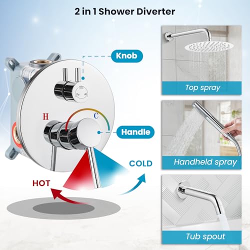 gotonovo Tub Shower Faucet Set with Valve,Polish Chrome,Straight Handheld | 10” Rain Shower Head with Handheld Trim Kit,Luxury Shower System with Tub Spout,All Metal,Bathroom Wall Mounted 3 Function - color: Chrome