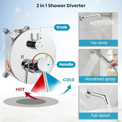 gotonovo Tub Shower Faucet Set with Valve,Polish Chrome,Straight Handheld | 10” Rain Shower Head with Handheld Trim Kit,Luxury Shower System with Tub Spout,All Metal,Bathroom Wall Mounted 3 Function - color: Chrome