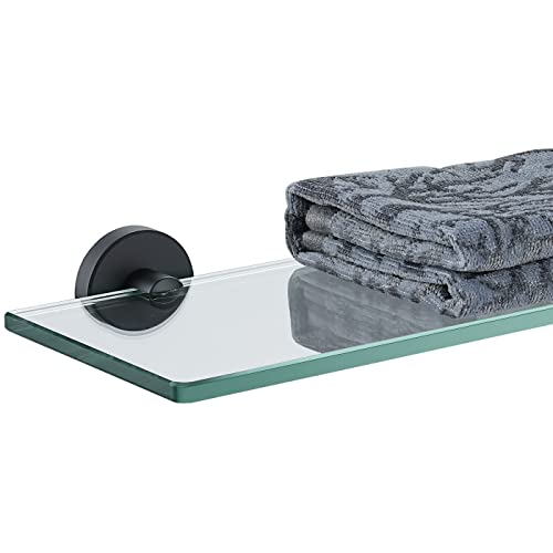 JQK Bathroom Glass Shelf Black, Tempered Glass Shower Storage 12 by 5 inches, 304 Stainless Steel Matte Black Wall Mount, TGS101L12-PB - color: Black, size: 12 Inch (1 Pack)